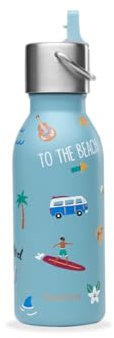 QWETCH - Gourde Enfant Isotherme 350ml - Kids Honolulu Bleu Bouchon Pipette - Gourde Inox - 24h Froid et 12h Chaud - Etanche & Sans BPA - Gourde du quotidien pour école, sport et sorties
