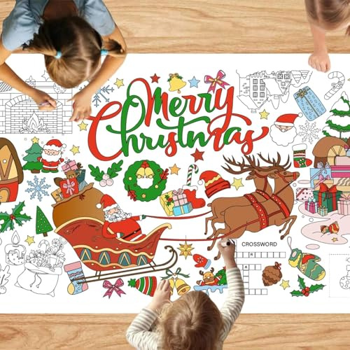 Weihnachts-Mal-Tischdecke für Kinder,Ausmal-Tischdecke Weihnachten,Tischdecke zum Ausmalen Kinder,183 x 76 cm,Riesige DIY Papier-Tischdecke für Weihnachten,Geschenke,Kunst Klassenraum Dekoration