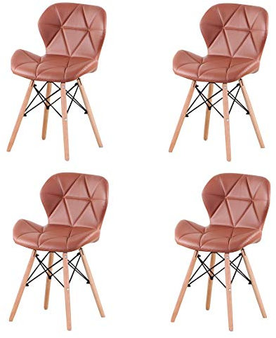 Herbalady 4 Chaises de Salle à Manger, Lot de 4 Chaises de Cuisine Assise Rembourrée en épais, Pieds en Bois de Hêtre Massif, Design Nordique Ergonomique, Salon Moderne, Cuisine (Marron)