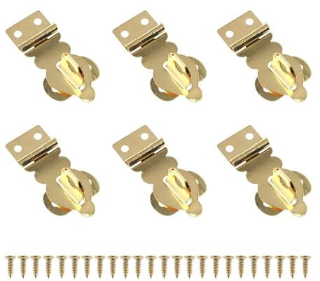 6pcs Gold Metal Hasp Lock Decorative Brass Latches Lock Simple Installs for Small to Middle Wood Boxes & Projects