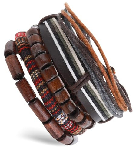 Bracelet en cuir pour homme - Bracelet manchette punk en cuir tressé multicouches - Style New York - Cadeau de rentrée scolaire