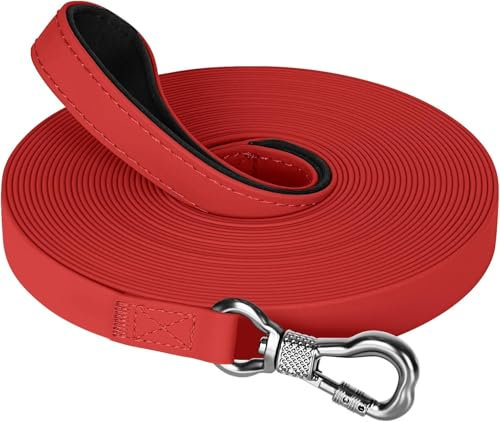 X XBEN Wasserfest Schleppleine für Hunde, 5M Gummierte Schleppleine mit Abschließbarer Karabine,Hundeleine Laufleine für Kleine Mittlere Große Hunde,Robuste Trainingsleine,mit Handschlaufe, Rot