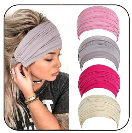 Reaky Breite Stirnbänder, Boho-Turban-Stirnband, geknotete Kopfwickel, Yoga, dehnbare Haarbänder, Haarschmuck für Frauen und Mädchen