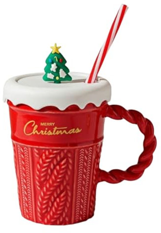 HUMOCHUSON Tasse Matcha Tasse En Céramique De 400 Ml Avec Couvercle Et Paille En Forme De Sapin De Noël Du Père Noël