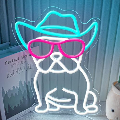 Flixyticy French Bulldog Neon Schild Hund LED Neonlicht für Wanddeko | Leuchtschild für Spielzimmer Wohnzimmer Hundefreund Tierfreund