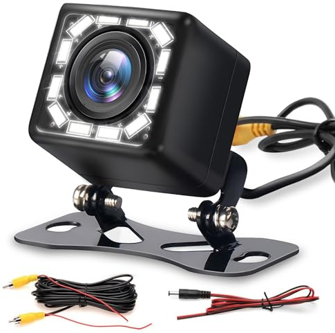Motorsi Auto Rückfahrkamera Automobil 12 LED-Nachtsicht Auto Rückansicht Kamera, 170° Weitwinkel, IP66 Wasserdicht, 12V Geeignet für Auto, LKW, SUV, Wohnmobil, Van (6 m Videokabel)