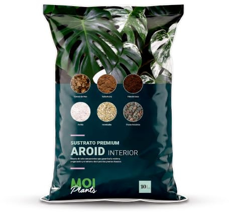 MOIPLANTS Sustrato Premium Aroid 10L para Monstera, Philodendron, Alocasia y Anthurium | Tierra Tropical con Turba Rubia, Fibra de Coco, Corteza de Pino, Perlita, Vermiculita y Grava Volcánica