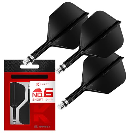 Target Darts K-Shift No.6 Integrated Flights & Shafts | K Shift No.6 Flight & Shaft System, Weiß/Transparent/Schwarz – K-Flex Short/Intermediate/Medium Shift Spin Base, professionelles Dartzubehör