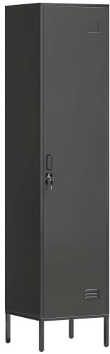 HOMCOM Metallshrank Abschließbar Spind 40x40x179cm Schwarz | Schließfachschrank, Kleiderstange, Namensschildhalter, Lüftungsschlitze, Ablage, Kleiderschrank, Aufbewahrungsschrank
