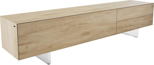 DELIFE TV-Board Cuor Keramik Laminam® Sabbia Eichefarbig 220 cm 1 Klappe 2 Schubfächer Fuß Schwebeoptik Acrylglas Lowboard