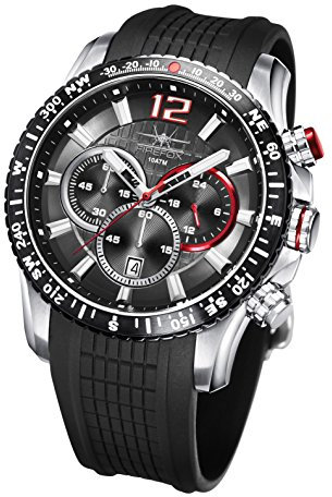 FIREFOX Gadget FFS190-102 schwarz Edelstahl Herrenuhr Chronograph Spezial Silikonarmband Sicherheitsdornschließe 10 ATM wasserdicht