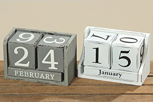 Kalender aus Würfel Dauerkalender Holz MDF farblich sortiert grau oder weiss im Retro Used Look