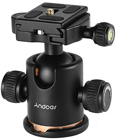 Andoer Testa Sfera Fotografica Snodo Cavalletto Testa Per Cavalletto Girevole A 360° Testa per Treppiede con Piastra a Sgancio Rapido Vite da 1/4'' Treppiede per Treppiede Monopiede Fotocamere DSLR