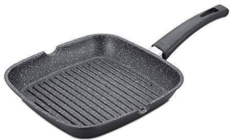 Royalty Line - RL-AG24M - Bistecchiera, Padelle Grill, con Rivestimento Antiaderente, Induzione, 24 x 24 cm, Nero