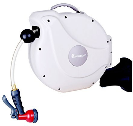 GartenKraft Retractable Garden Hose Reel, 5/8 65' White, 5/8, 65'