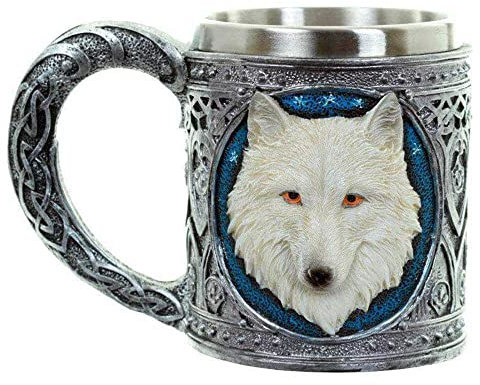 Puckator Decorative White Wolf Tankard - Presents for Men - Norse Nordic Viking Cup Mug - Pagan Gifts - Keepsake - Gift for Dads - Beer Tankard - Large Drinking Glasses - Man Present - Dad Mens Stuff