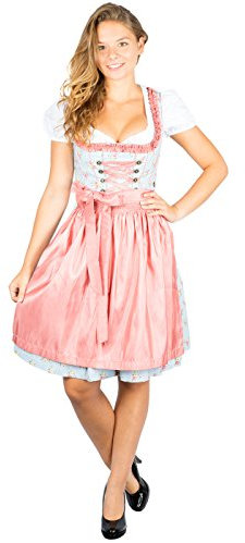 MarJo Midi Dirndl Aleksa blau Altrosa 55er Länge (40, blau Altrosa)