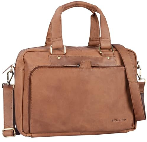 STILORD 'Jon' Vintage Leder Umhängetasche Herren Damen Laptoptasche 15.6 Zoll für große DIN A4 Aktenordner Business Büro Arbeit Uni echtes Büffelleder, Farbe:sattel - braun