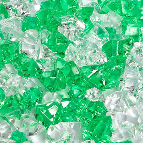 LUSSO LIA 150 pcs Fake Crushed Ice Rocks Fake Diamonds Acrylic Crystals Gemstones for Vase Fillers Wedding Decoration Home Decoration Party Decoration Table Scatter Crystals (Green/Transparent)