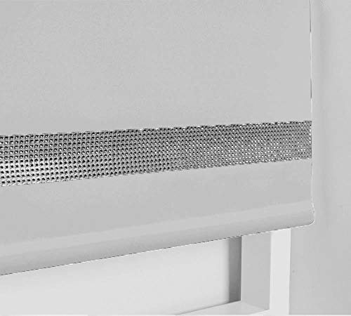 Easy to Fit Thermal BLACKOUT Dim Out Sparkle Diamond DIAMANTE Roller Blind (Child Safe) White 60cm