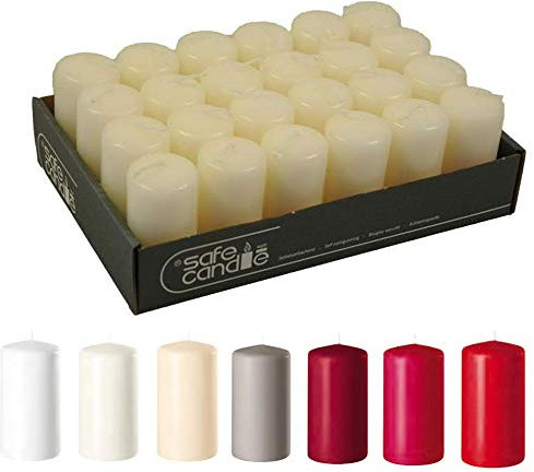 Hochwertige Stumpenkerzen - Adventskerzen/Wachskerzen/Kerzenpaket (Wollweiß, Klein & Schlank: Höhe 8cm / Ø 4cm - 24 Stück)