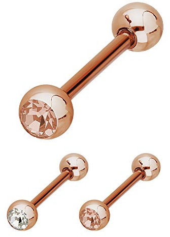 Treuheld® | Rosegoldener Piercing Stab mit Kristall aus Stahl - [20.] 1.6mm x 14mm (Kugeln: 5mm) - pfirsich/apricot
