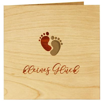 Original Holzgrusskarte - Geburtskarte für besondere Glückwünsche zur Geburt, Motiv kleines Glück, Kirschholz, Geburtsbillet, Glückwunschkarte, Postkarte, Geschenkkarte für Eltern