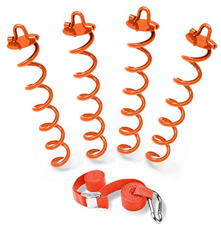 ABCCANOPY Spiral Ground Anchor with Dog Tie Out, Trampoline Anchor Stakes for Anchor Swings Set Down, Portable Basketball Goal,Gazebo,Tent, Bonus tie-Downs for Tethering The Dog, 4Pcs