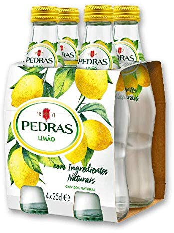 Pedras, Eau Minérale Pétillante, Eau Aromatisée au Citron, Pack de 4 x 250 ml