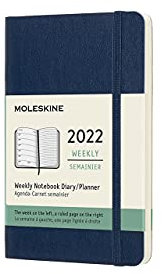 Moleskine Wochenplaner 2022, 12 Monate Wochenkalender, Wochenplaner und Notizbuch, weicher Einband, Format Pocket 9 x 14 cm, Farbe Saphir, 144 Seiten