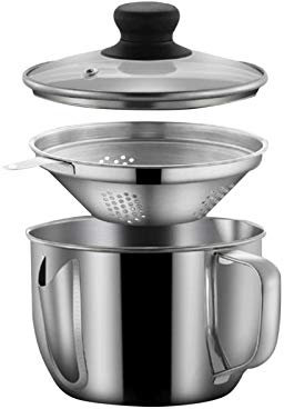 Stainless Steel Fat Separator 4 Cup/1000ML Gravy Grease Separator with Strainer and Glass Lid, Soup Oil Separator Cup for Cooking, Oil Soup Separator Strainer Pot for Kitchen