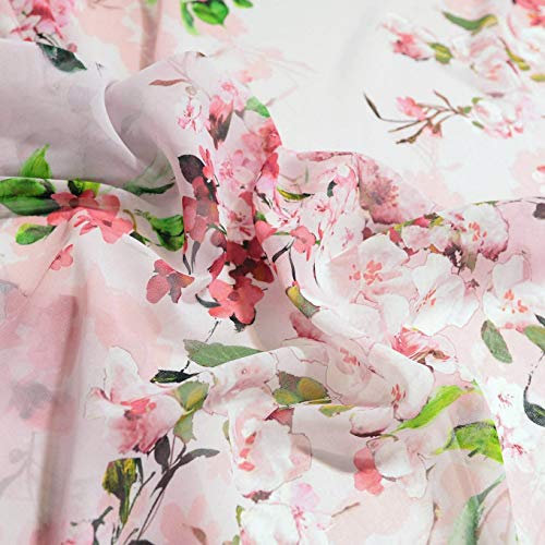 TOLKO Chiffon Stoff Meterware für Rock Bluse Tücher | Halb transparent knitterarm weich fallend | leicht wie Tüll Voile | Dekostoff für Gardine Vorhang Sichtschutz Stoffe zum Nähen Meterware (Blume)