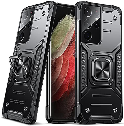 DASFOND Galaxy S21 Ultra 5G Case, Military Grade Shockproof Protective Phone Case Cover with Enhanced Metal Ring Kickstand [Support Magnet Mount] Compatible with Samsung Galaxy S21 Ultra, Black