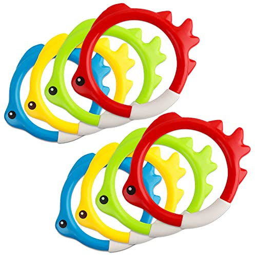 Carykon 8 Stück in 4 Farben, Tauchen, Fischring, Schwimmbadspielzeug, Tauchen, Training, Training, Seefisch-Ring, Wurfspiel