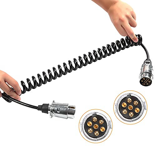 Qiping Cavo Rimorchio 7 Poli 2Metro Precablata 7 Fili Estensione Connettore Rimorchio con Spina Metal 7 Pin Maschio a Maschio per 12V 24V Rimorchi Auto, roulotte, portabici, furgoni, Camion