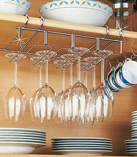 Under Shelf Wine Glass Holder Stemware Storage Rack Hanger, Stainless Steel