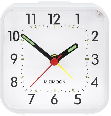 m zimoon Reloj Despertador Analógico Sin Tictac Reloj Despertador Silencioso con Luz Nocturna y Función de Repetición,Blanco