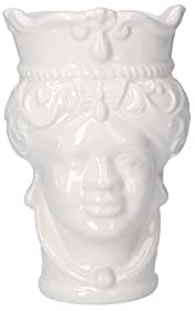Keyhomestore- Vaso testa di moro in ceramica bianca lucida, versione femminile, in stile veneziano, Altezza 20 cm, ideale come decorazione per interni. Prodotto Made in Italy