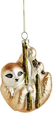 BUTLERS handbemalte Christbaumkugel aus Glas mit Anhänger (1 Stück) Faultier - Hang ON -Christbaumschmuck, Weihnachtskugeln, Faultier Deko