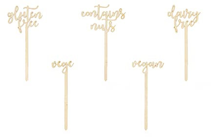 PartyDeco Tischaufleger Holztischaufleger Candy Bar Schilder Hochzeit Kommunion Geburtstag Vegan Vege Glutenfrei Enthält Nüsse