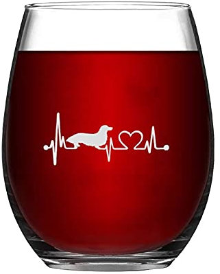 Weinglas mit langem Haar, Dackel, Herzschlag, lustig, stiellos, lasergraviert, Whiskyglas, Schnapsglas, einzigartige Idee für ihn, Mutter, Ehefrau, Chef, Schwester, BFF, Geburtstagsgeschenk für