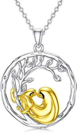 enjoylifecreative Faultier Halskette für Frauen Mädchen Sterling Silber Baum des Lebens Halskette Faultier Mutter Tochter Anhänger Halskette Schmuck Geschenke für Mutter Tochter
