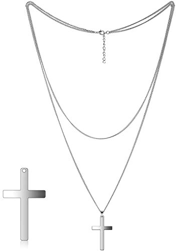 Yaomiao 80s Cross Necklace Silver Layered Cross Pendant Metal Cross Chain 80s Fancy Dress Costume Accessories for Women Ladies Simple Plain Cross Pendant Necklace for 80s Retro Party Birthday Gift