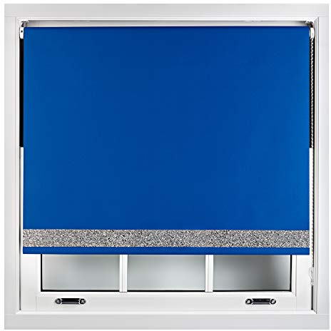 FURNISHED Blackout Roller Blinds With Glitter Edge - Trimmable Thermal UV Protection Fabric Easy Fit Sparkle Glitter Blind for Windows, Blue 100W x 165H cm