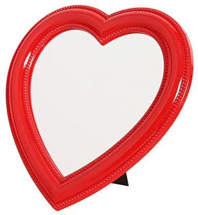 Mokoze Schreibtisch-Herzspiegel, Wandspiegel mit Halterung, Loch zum Aufhängen, 27,9 x 26,9 cm, roter Spiegel, Tischspiegel für Zuhause, Raumdekoration, Geburtstag, Valentinstag, Geschenk für Mädchen