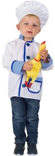 Funny Fashion Koch Sternekoch Tim mit Kochmütze für Kinder Gr. 86-104 weiß blau Bäcker Konditor Fasching Karneval (98/104)