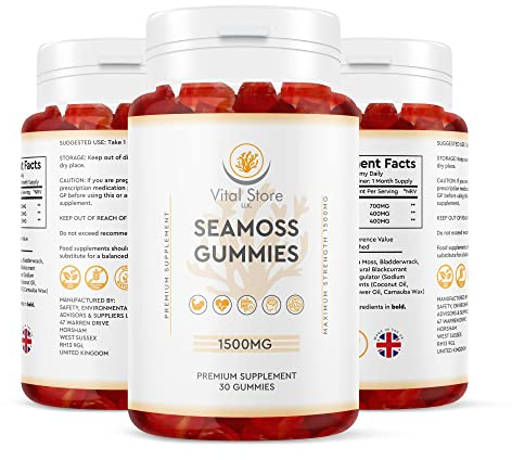 Irish Sea Moss Gummies 1500MG - 1 Month Supply 30 Vegan Gummies - Bladderwrack, Burdock Root, Irish Sea Moss High Strength
