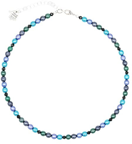 Feliss Handmade: Ketten aus Perlen, Halskette Damen. Statement Kette 45 cm lang. Choker Halsband, aesthetic Necklace Schmuck. Beads Perlenkette für Frauen in bunt mit Keramikperlen (Ocean Blue)