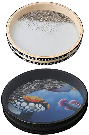 2 Stück 25,4 cm Holz Ozean Trommel Hand Percussion Wave Bead Sea Sound Drum mit Fisch Muster
