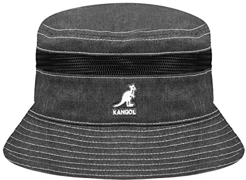 Kangol Distressed Cotton Mesh Bucket Stoffhut Sommerhut Sonnenhut Strandhut (L/XL (58-61 cm) - schwarz)